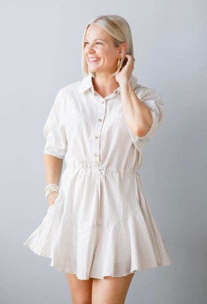 Marlee Striped Shirt Dress - Brown Stripe