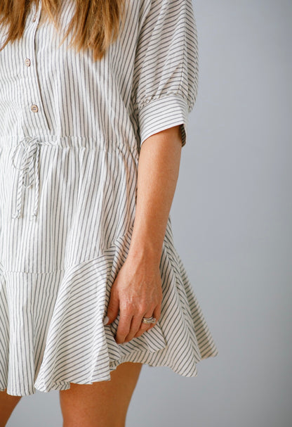 Marlee Striped Shirt Dress - Grey Stripe