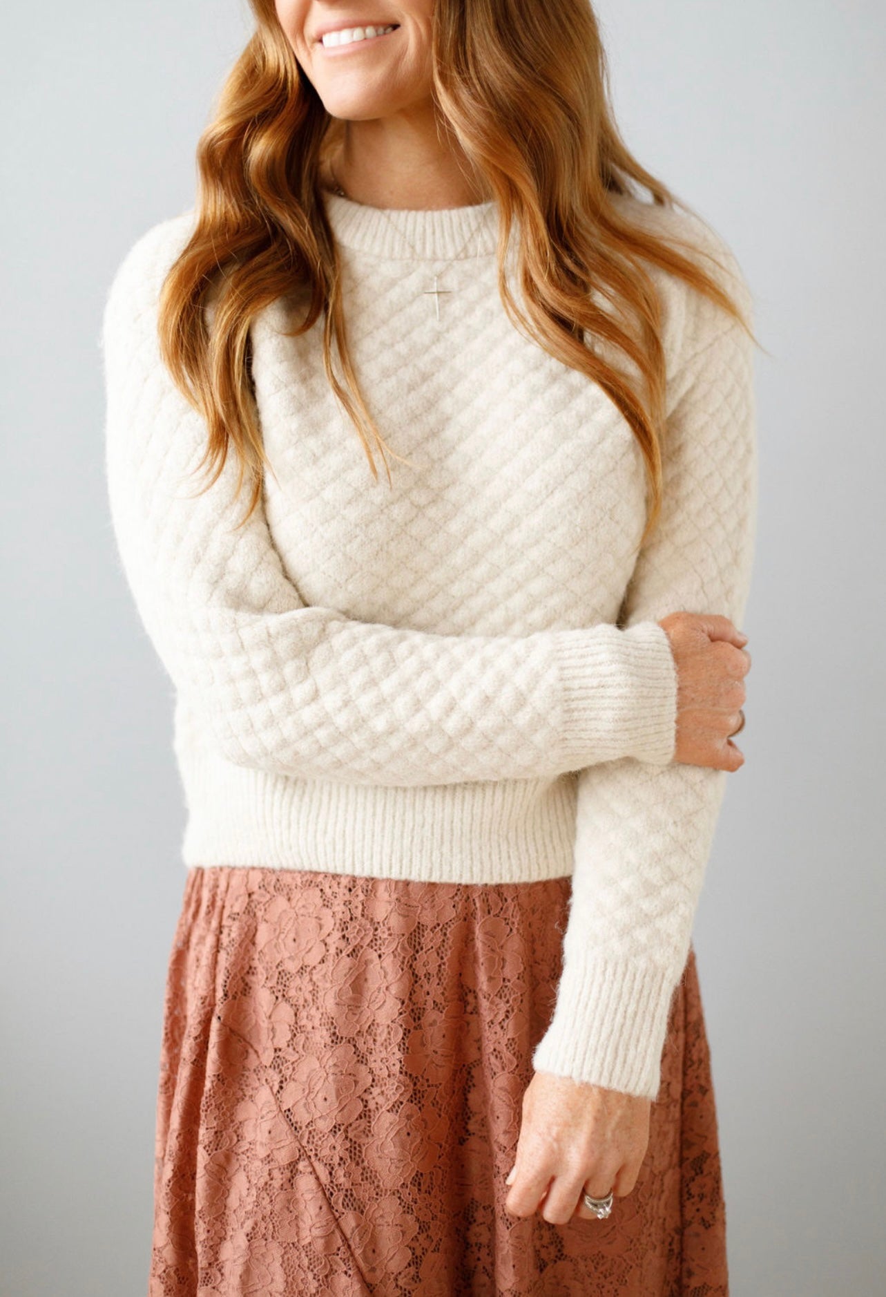 Emma Textured Sweater Top - Cream